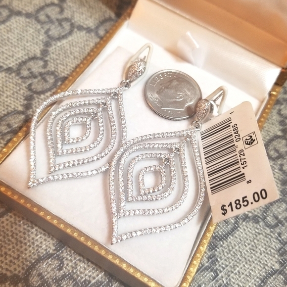 $185 NWT 925 Sterling Silver Sparkling CZ Dangling Earrings - Picture 5 of 6